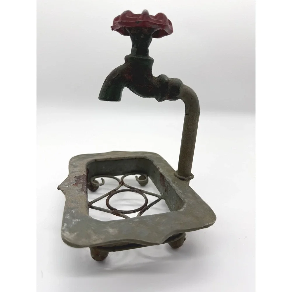 Soap Dish Home Decor OS Gray Industrial Faucet Spigot Rustic Metal Cabin Farm